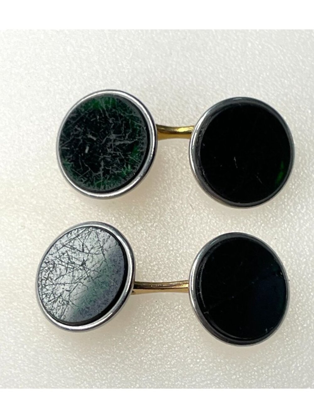 VTG 1920s Krementz Faux Moss Agate Cufflinks 14K Gold Overlay As Is Cracked